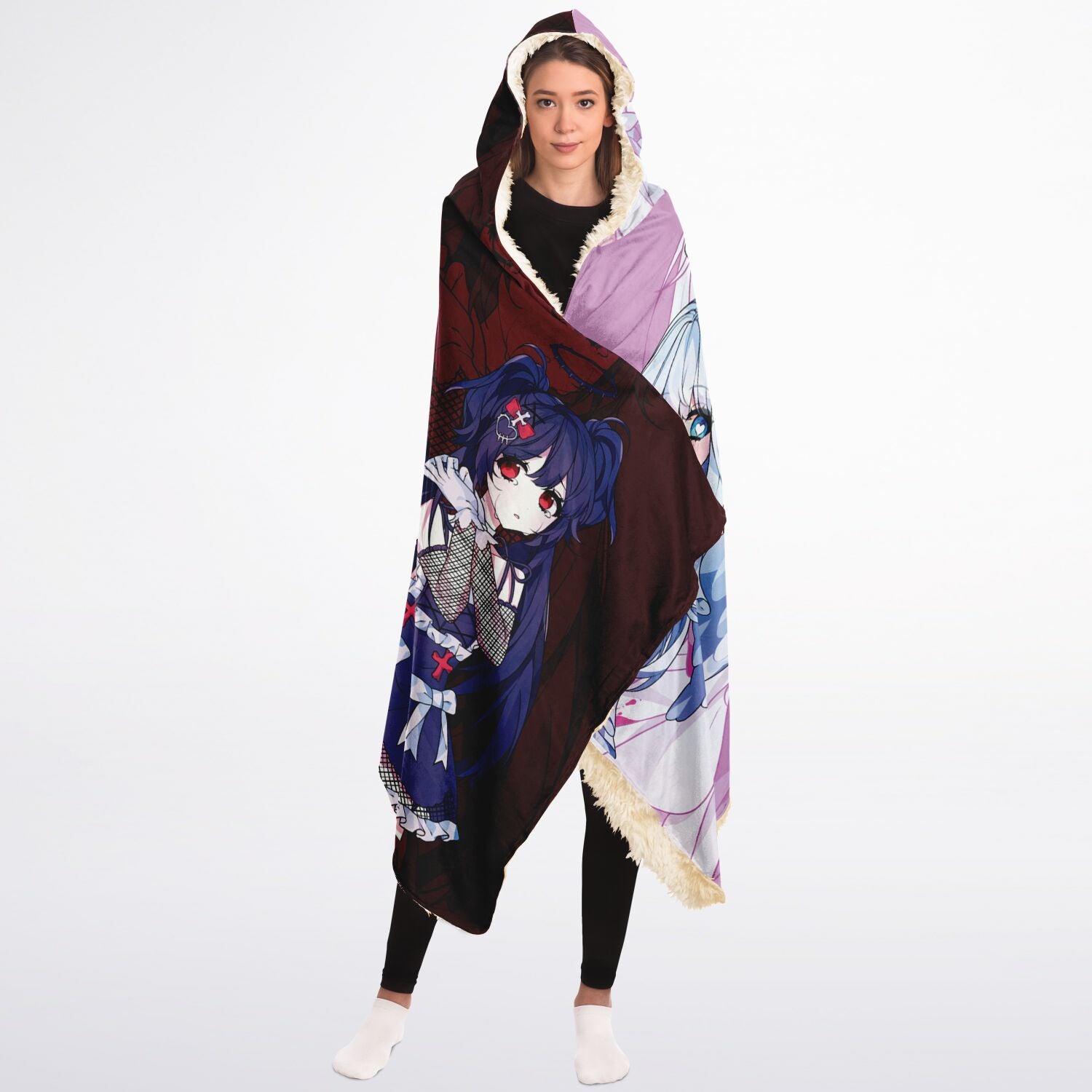 Saidah and Laylah - Dark and Light Anime Angel Twins Hooded Blanket