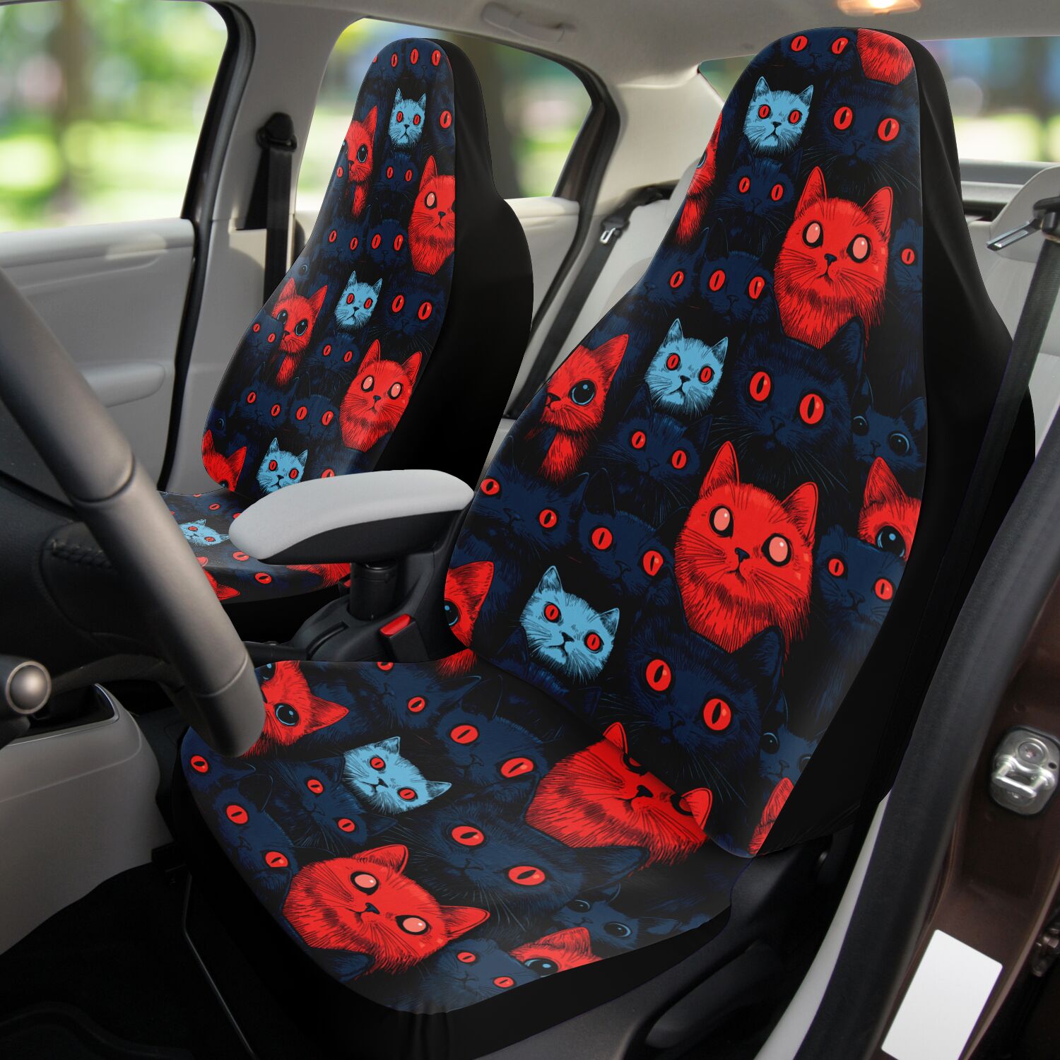 Cats of doom Japanese creepy art Car Seat Cover (x2)