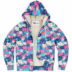 Cute pastel cat pattern Sherpa Jacket Hoodie