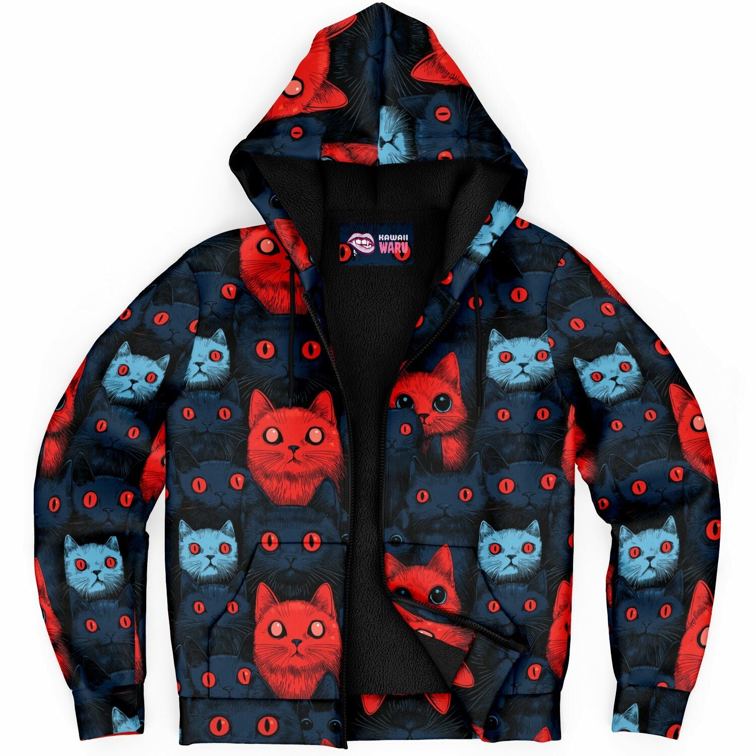 Cats of doom Japanese creepy art Sherpa Jacket Hoodie