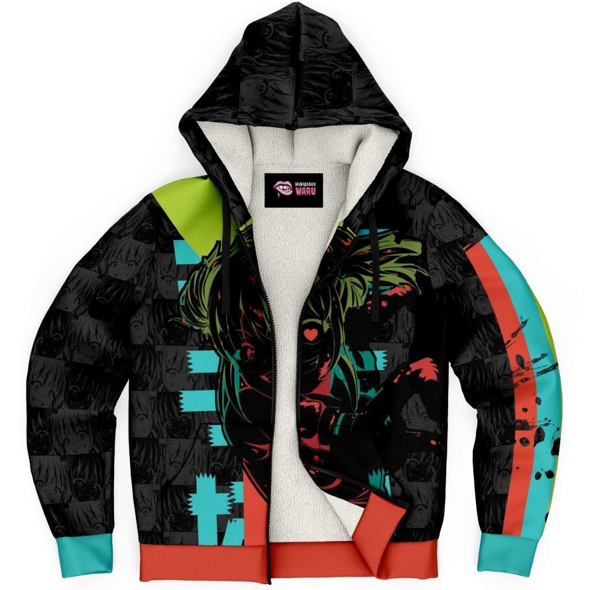 Kandi Cute Yandere Anime Girl Unisex AOP Sherpa Jacket Hoodie - kawaiiwaru