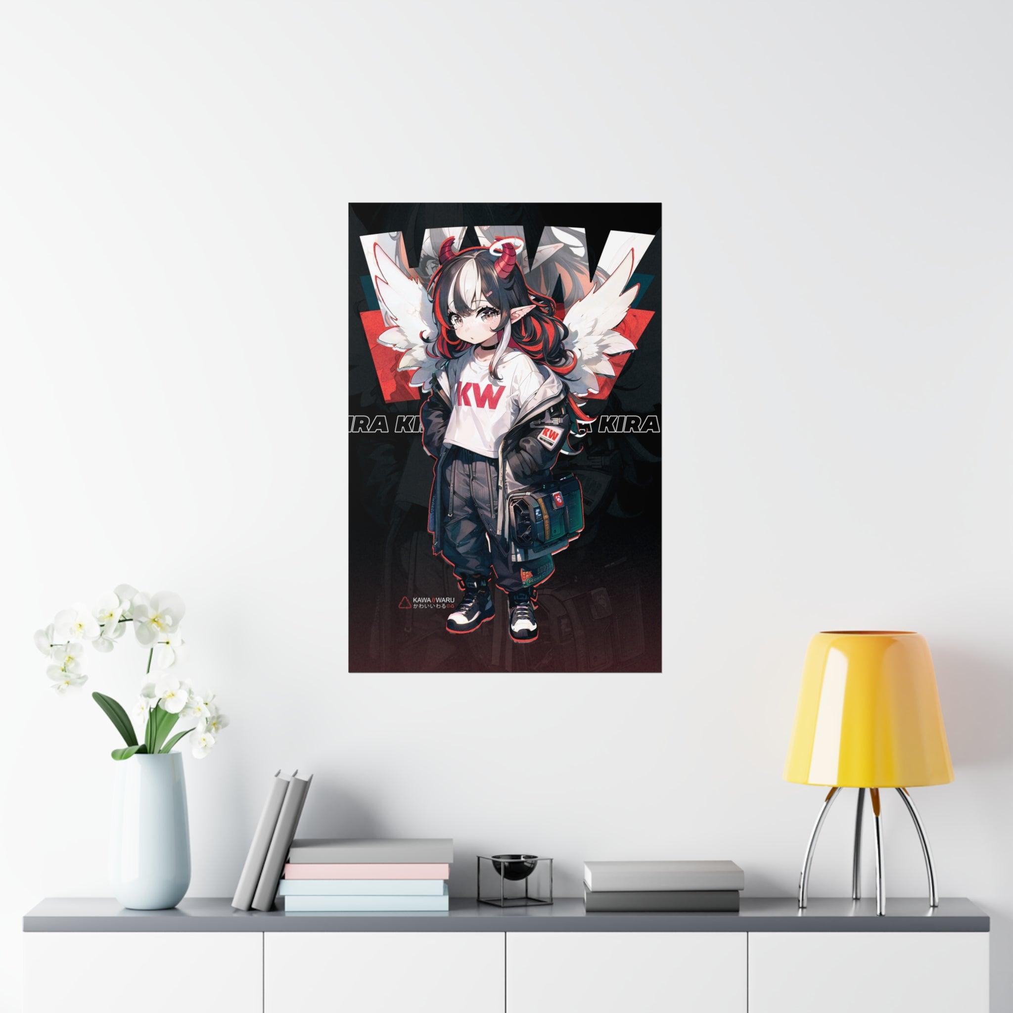 Kira - Demon Angel Elf Cyberpunk cute Anime Girl 24" x 36" Premium Matte vertical poster - kawaiiwaru