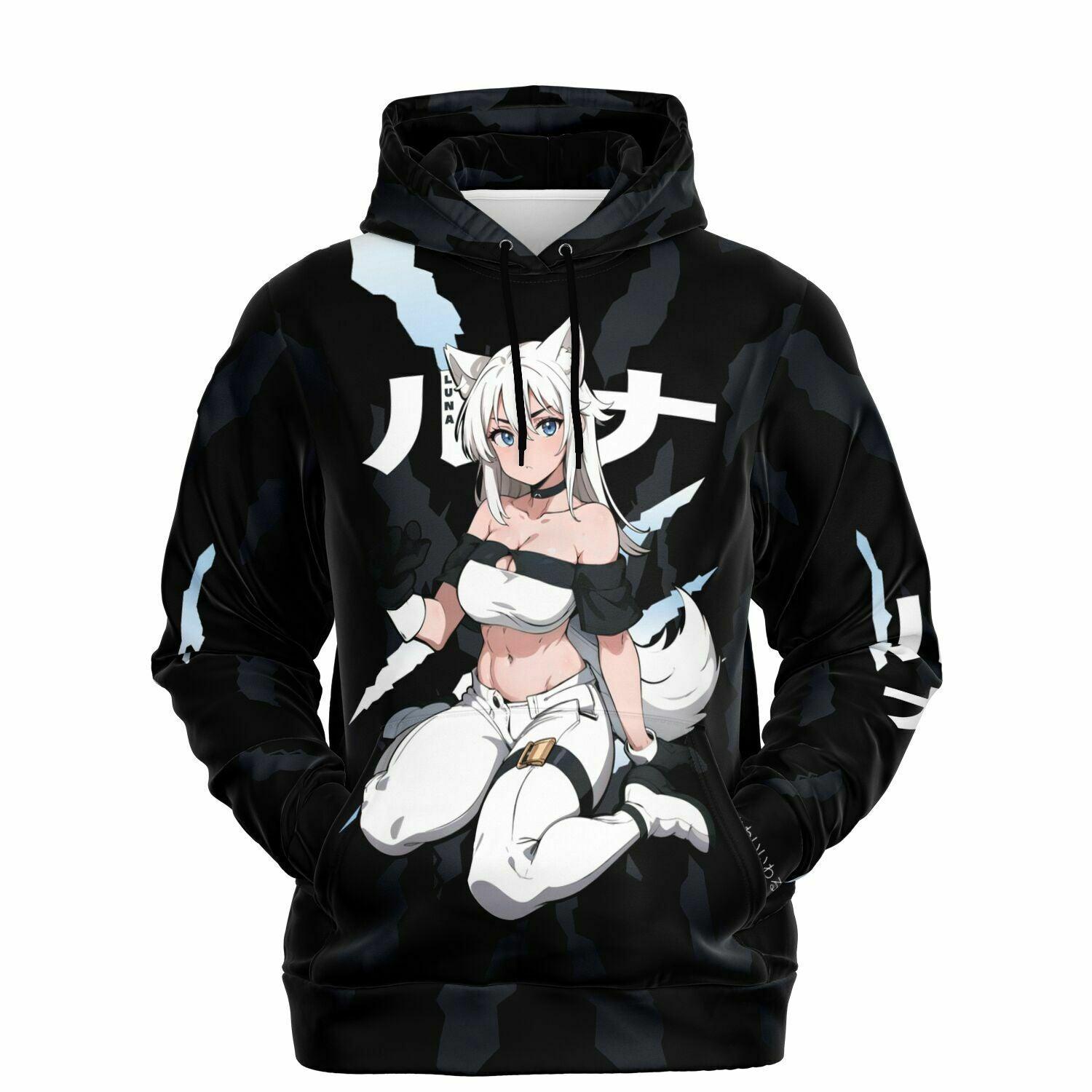 Luna - Wolf girl neko Anime Girl AOP Hoodie - kawaiiwaru