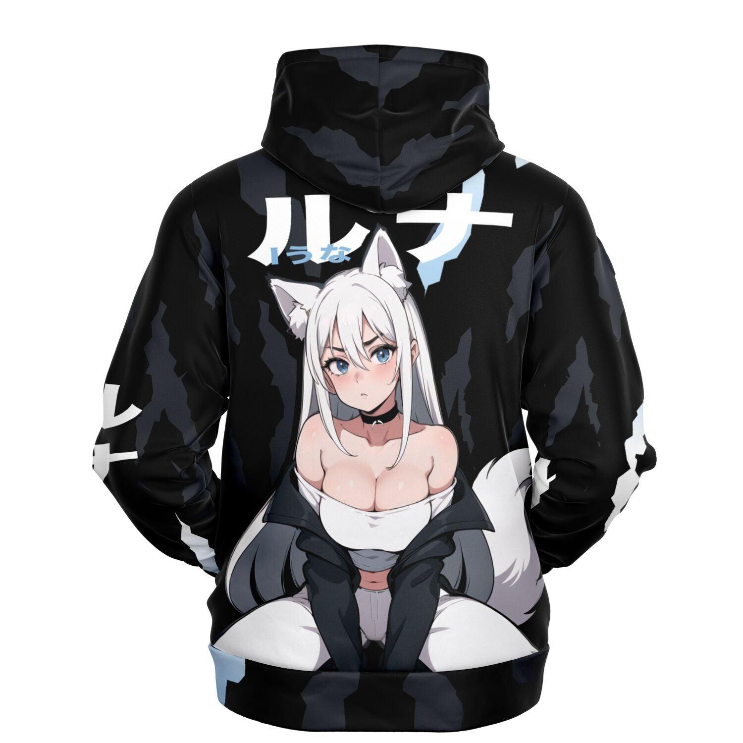Luna - Wolf girl neko Anime Girl AOP Hoodie - kawaiiwaru