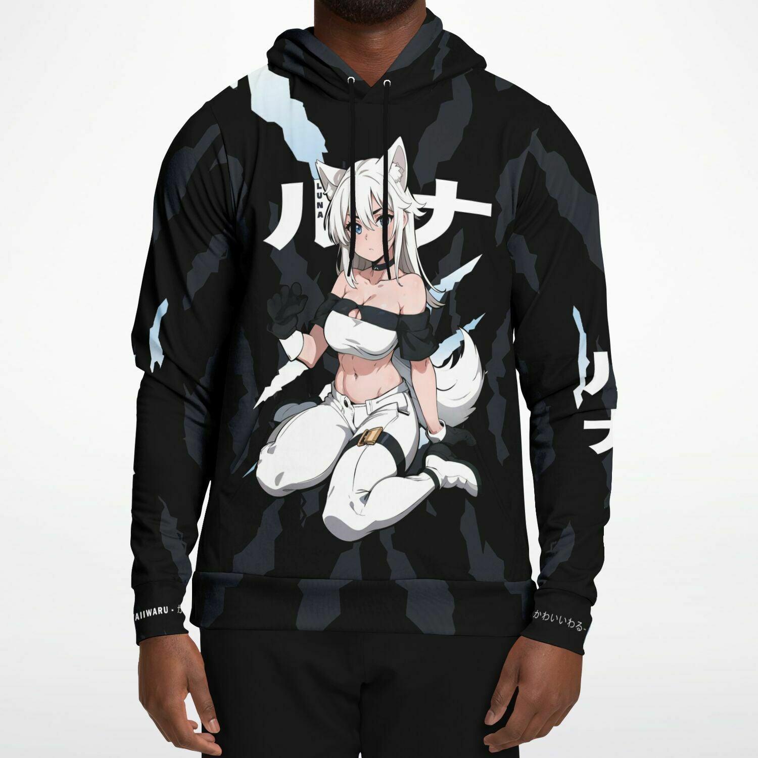 Luna - Wolf girl neko Anime Girl AOP Hoodie - kawaiiwaru
