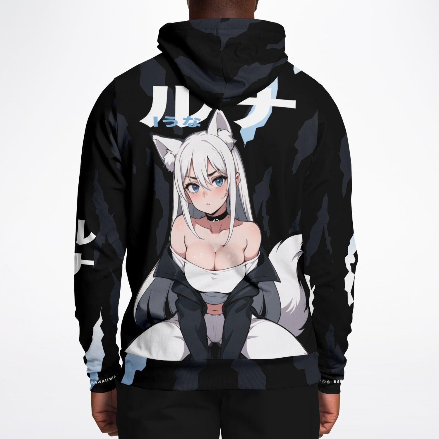 Luna - Wolf girl neko Anime Girl AOP Hoodie - kawaiiwaru