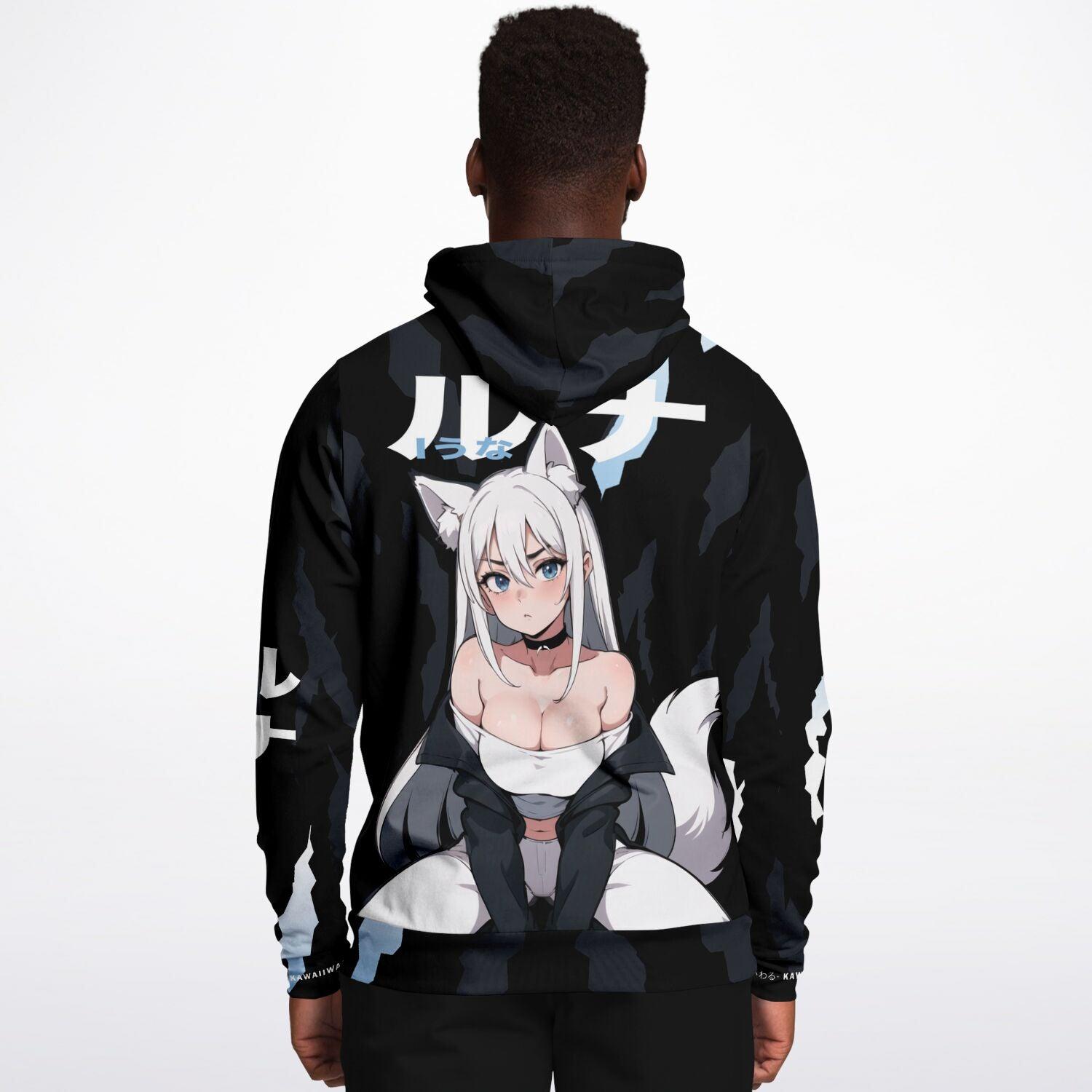 Luna - Wolf girl neko Anime Girl AOP Hoodie - kawaiiwaru