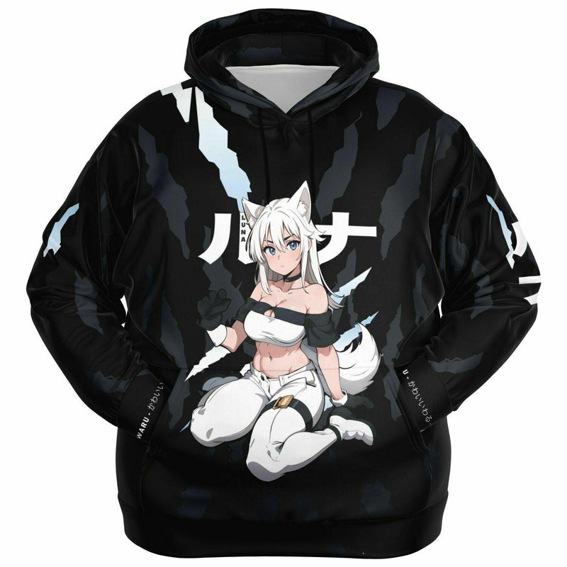 Luna - Wolf girl neko Anime Girl AOP Plus-size Unisex Hoodie (up to 6xl) - kawaiiwaru