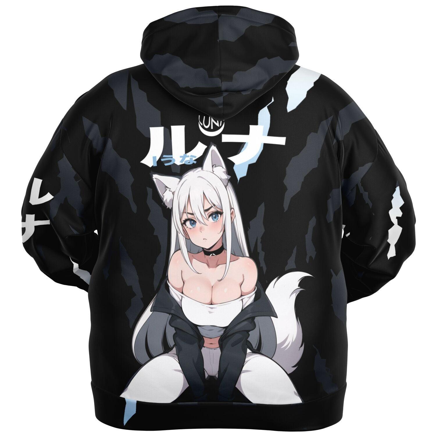 Luna - Wolf girl neko Anime Girl AOP Plus-size Unisex Hoodie (up to 6xl) - kawaiiwaru