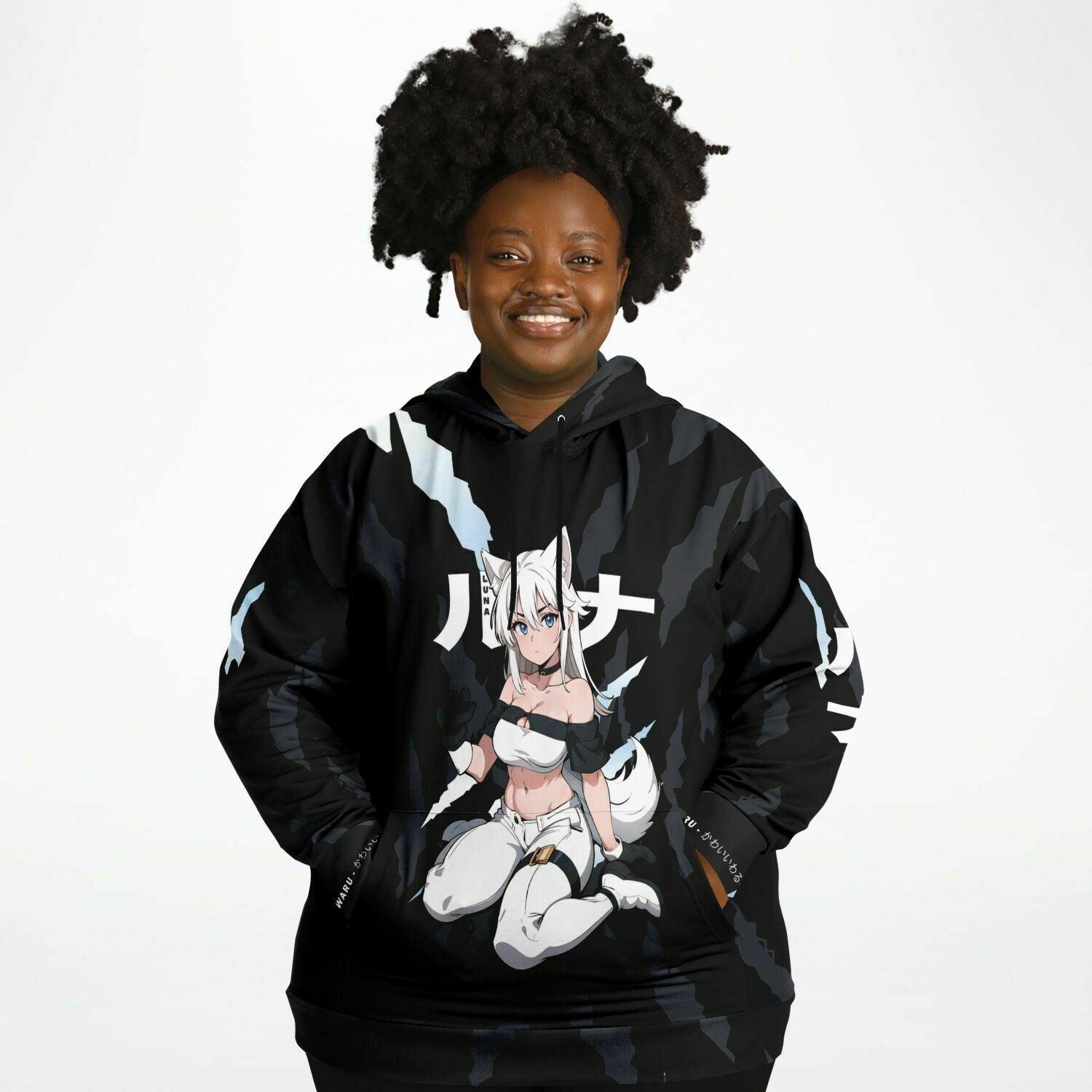 Luna - Wolf girl neko Anime Girl AOP Plus-size Unisex Hoodie (up to 6xl) - kawaiiwaru