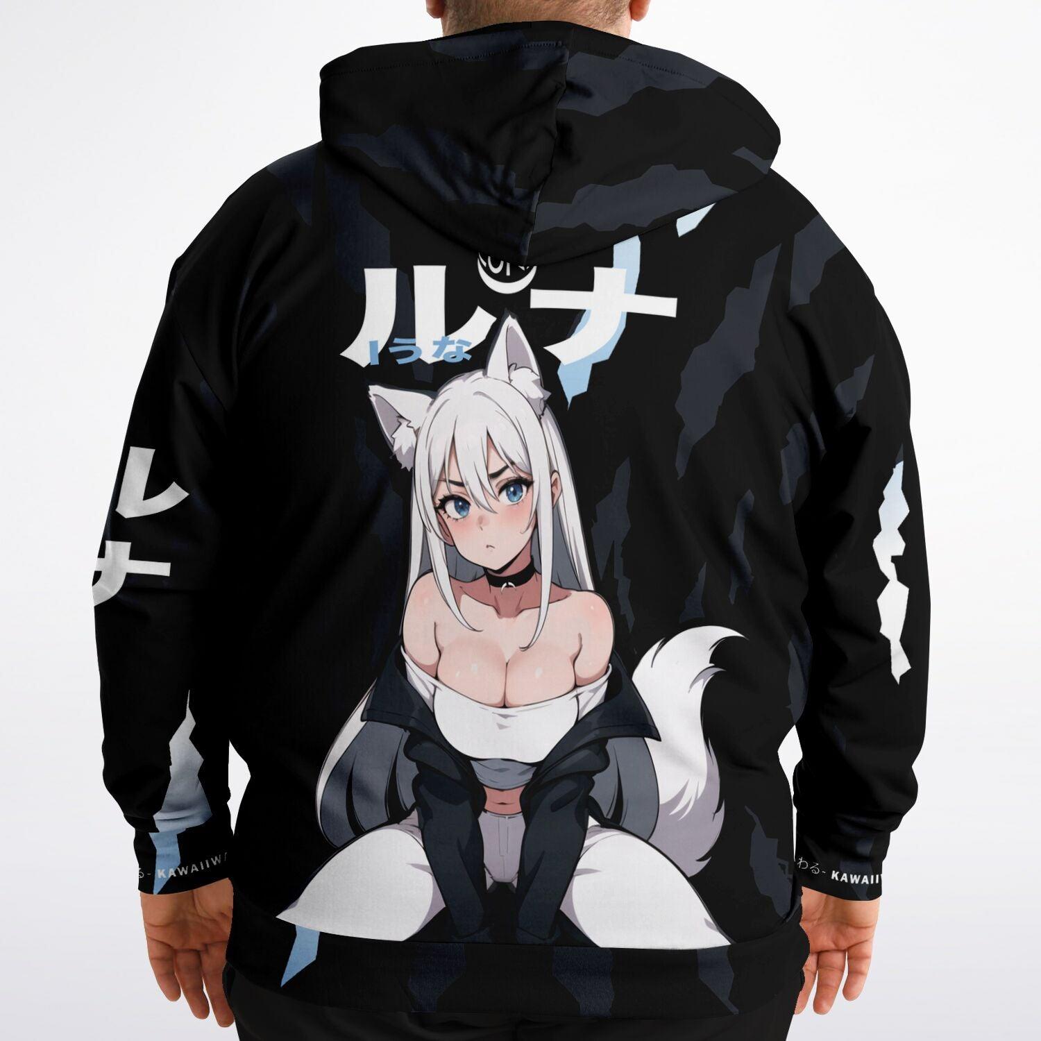 Luna - Wolf girl neko Anime Girl AOP Plus-size Unisex Hoodie (up to 6xl) - kawaiiwaru