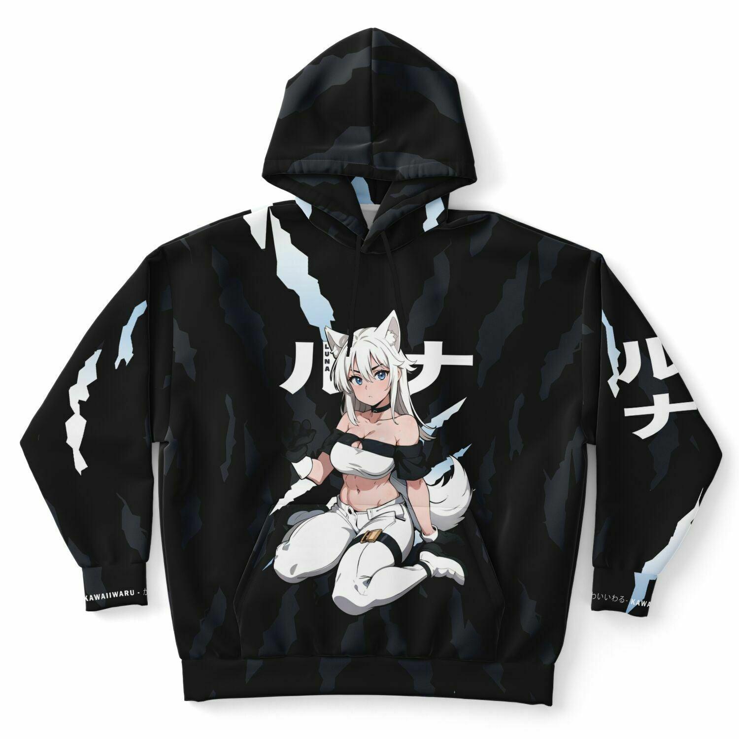Luna - Wolf girl neko Anime Girl AOP Plus-size Unisex Hoodie (up to 6xl) - kawaiiwaru