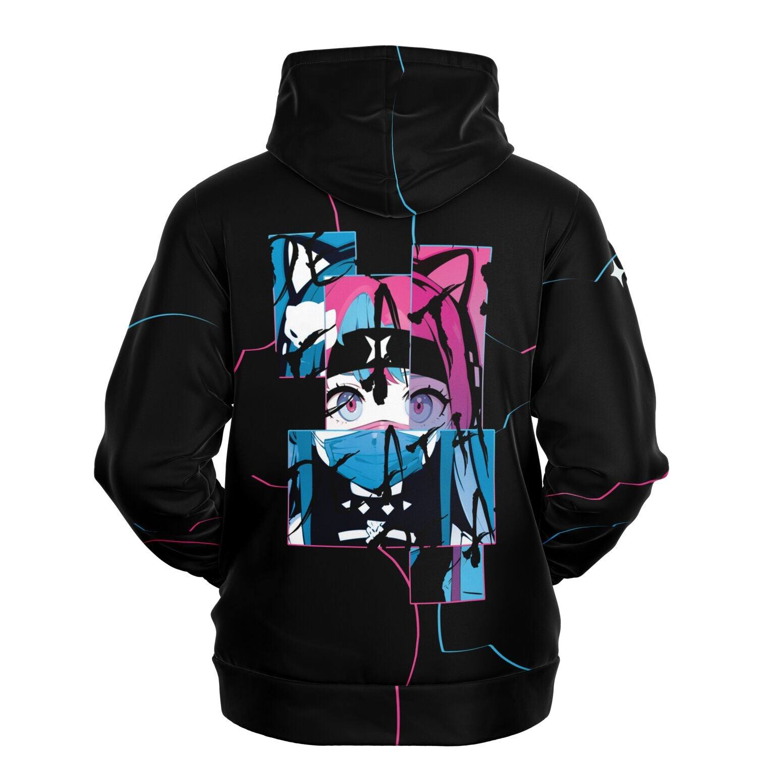 Meena - Creepy cute skeletal kawaii anime girl Unisex AOP Hoodie - kawaiiwaru