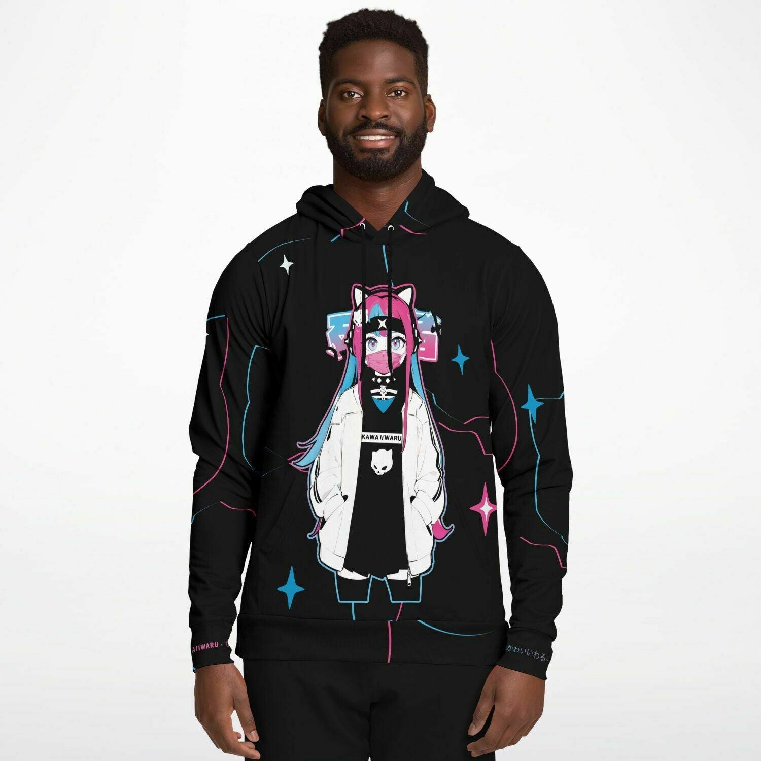 Meena - Creepy cute skeletal kawaii anime girl Unisex AOP Hoodie - kawaiiwaru