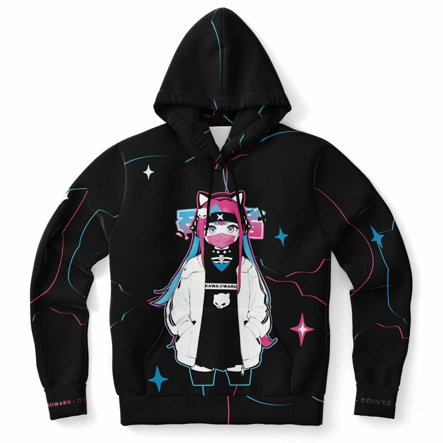 Meena - Creepy cute skeletal kawaii anime girl Unisex AOP Hoodie - kawaiiwaru
