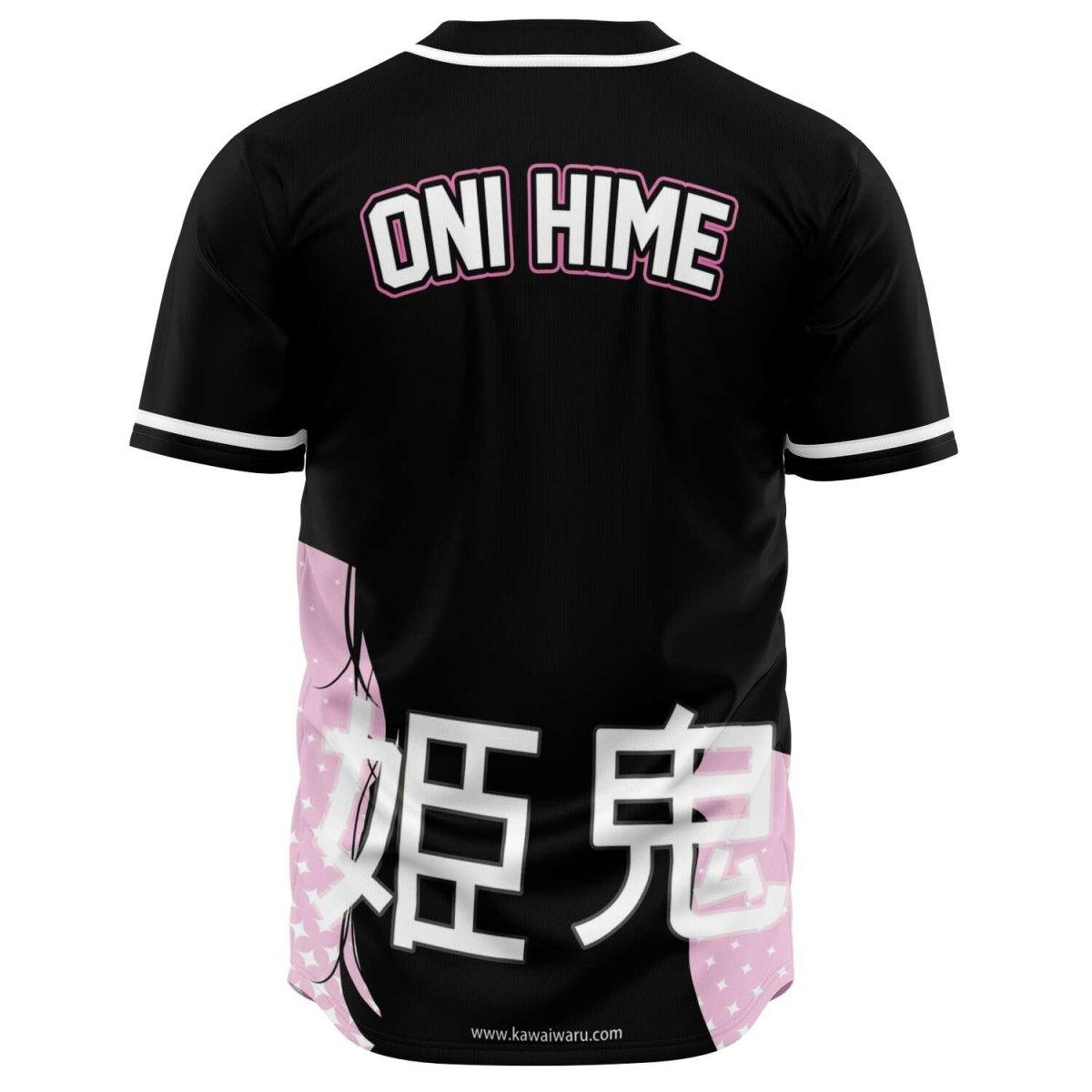 Oni-Hime Demon Dragon anime girl unisex baseball jersey t-shirt w/stripes - kawaiiwaru