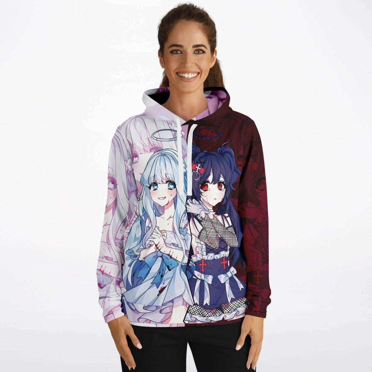 Saidah and Laylah - Dark and Light Anime Angel Twins Unisex AOP Hoodie - kawaiiwaru