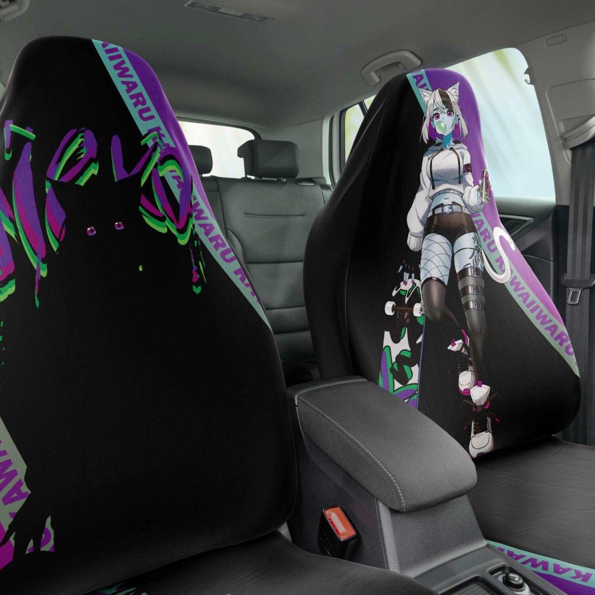 Tori - Lethal purple - Neko skater anime girl Car Seat Cover (x2) - kawaiiwaru