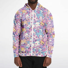 Cute pastel creepy dolls pattern Unisex AOP Zip Hoodie