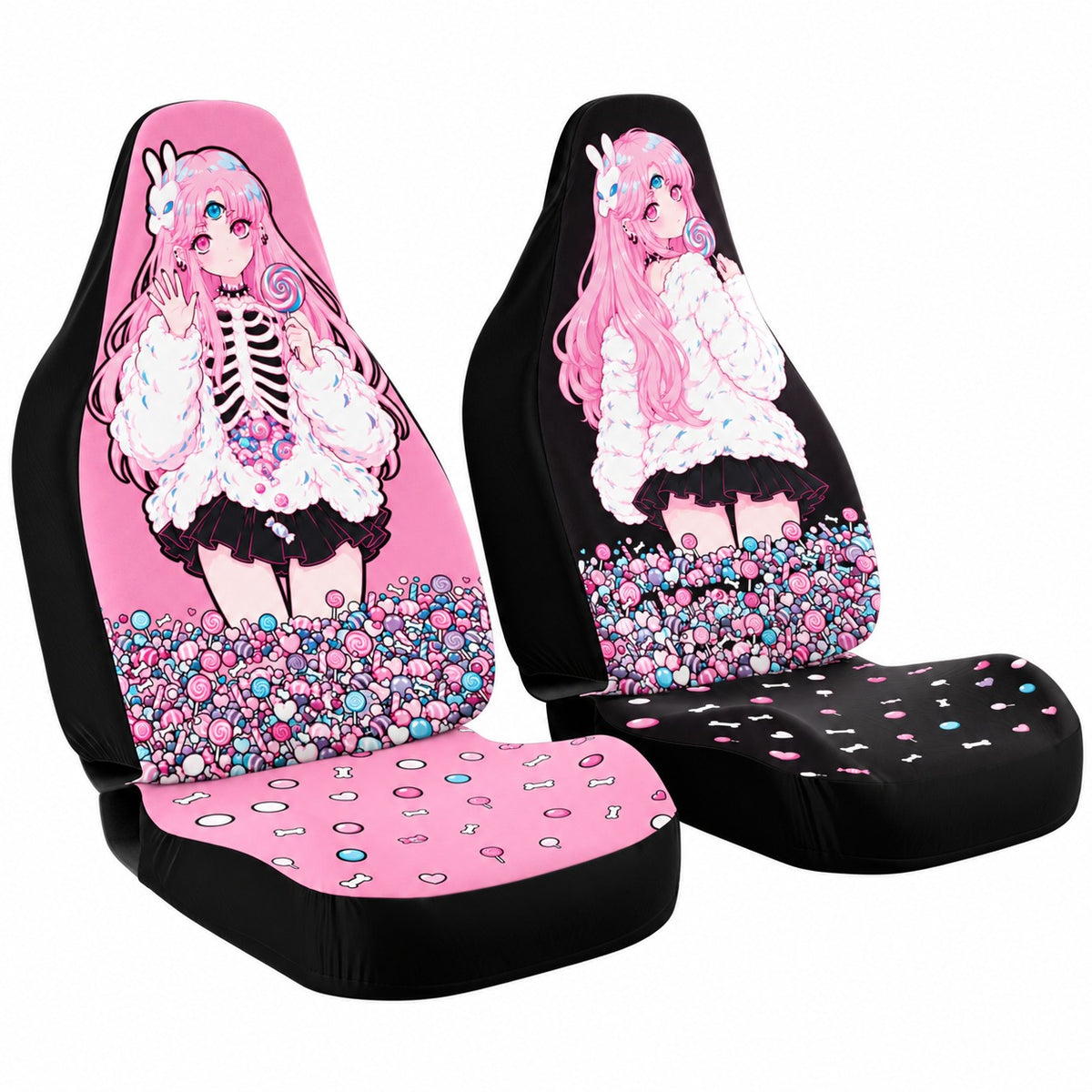 Maaya - Hello Again - Car Seat Covers Set of 2 - pink and black seat set - kawaiiwaru