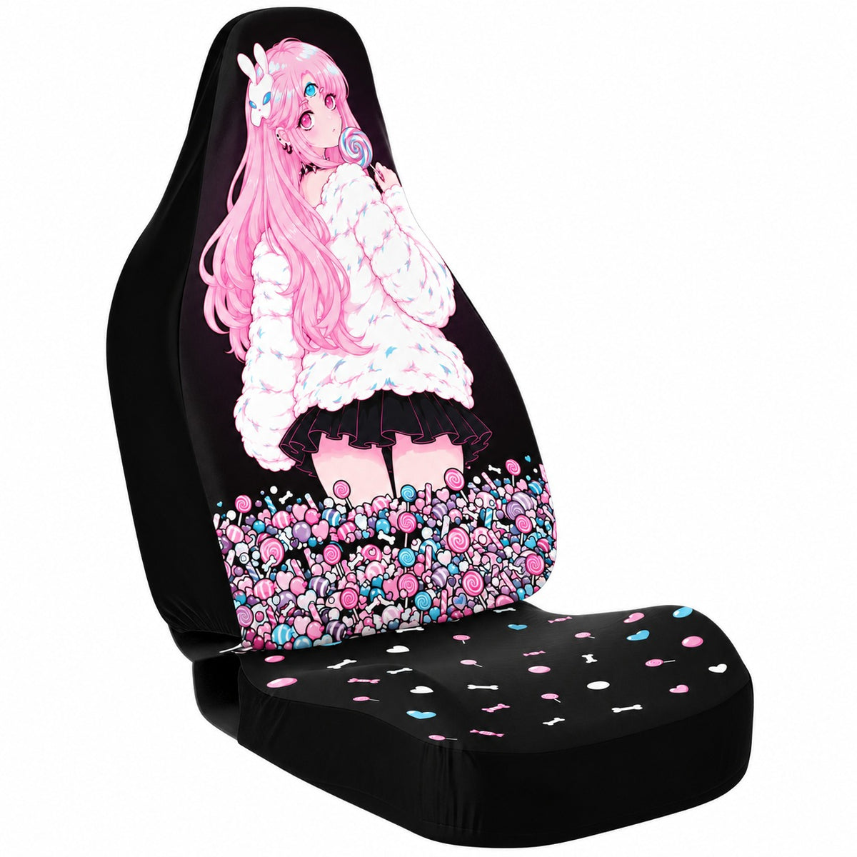 Maaya - Hello Again - Car Seat Covers Set of 2 - black seat, Maaya looking back - kawaiiwaru