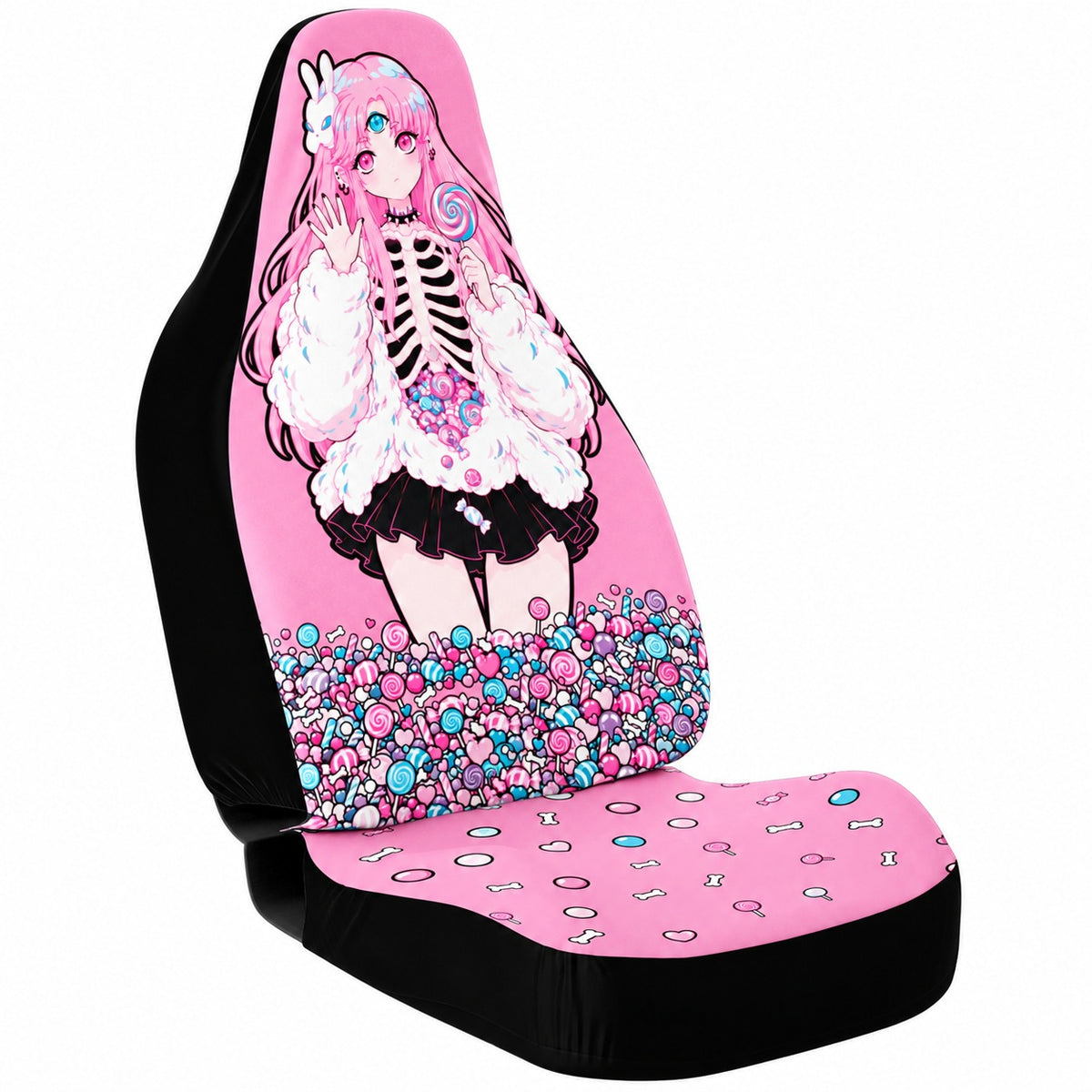 Maaya - Hello Again - Car Seat Covers Set of 2 - pink seat, Maaya waving hello - kawaiiwaru