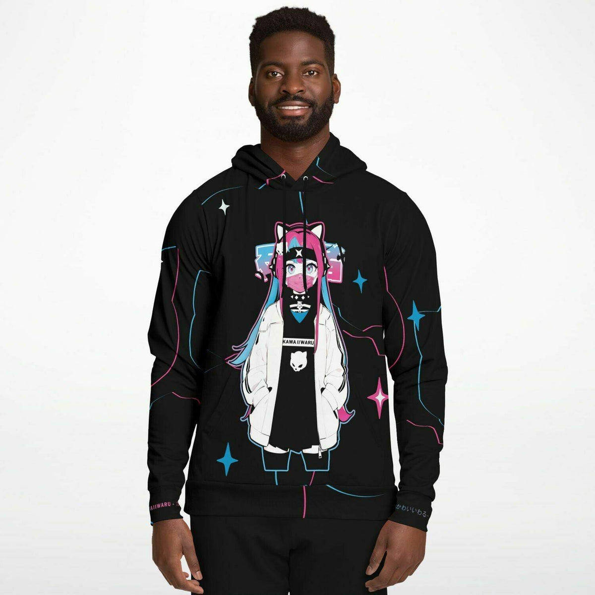 Meena - Creepy cute skeletal kawaii anime girl Unisex AOP Hoodie - kawaiiwaru