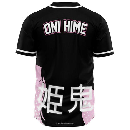 Oni-Hime Demon Dragon anime girl unisex baseball jersey t-shirt w/stripes - kawaiiwaru